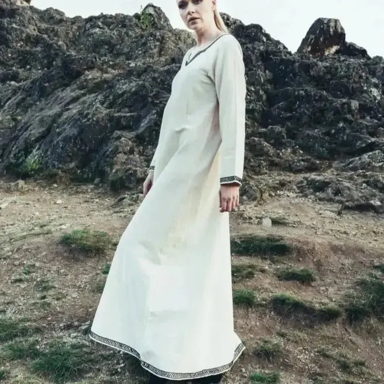 Viking Dress in Cotton with Black Embroidered Trim-Renaissance Wardrobe