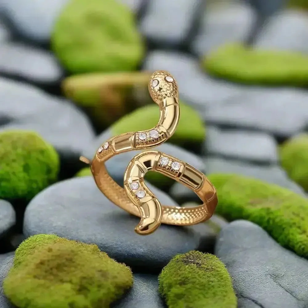 Viking Snake Ring with Inlay Double Gemstone Snakeskin Pattern-Renaissance Wardrobe