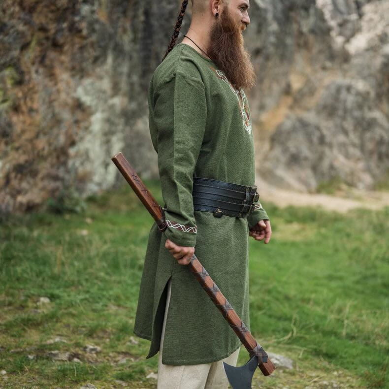 Green Viking Tunic with Fenrir Wolf Embroidery | Long Sleeve-4-Viking Warrior