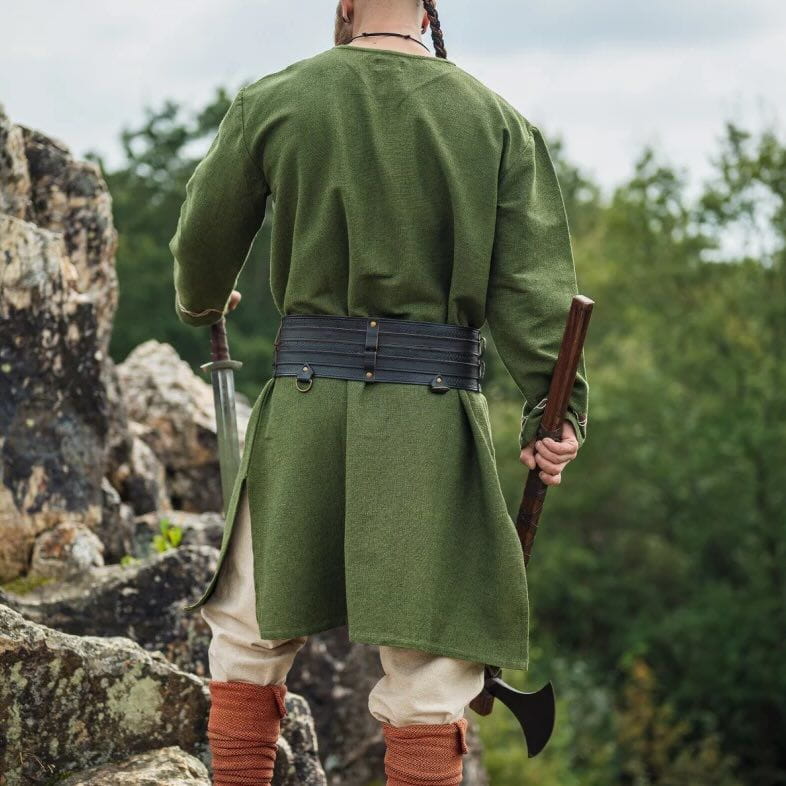 Green Viking Tunic with Fenrir Wolf Embroidery | Long Sleeve-7-Viking Warrior