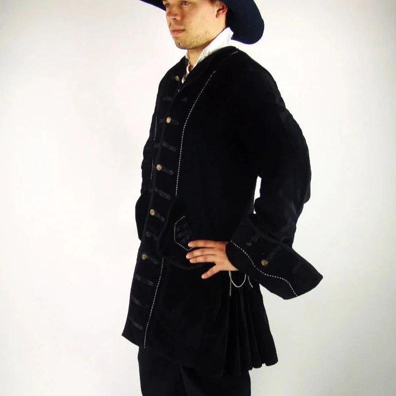 Black Velvet Renaissance Frock Coat | Elegant Metal Buttons
