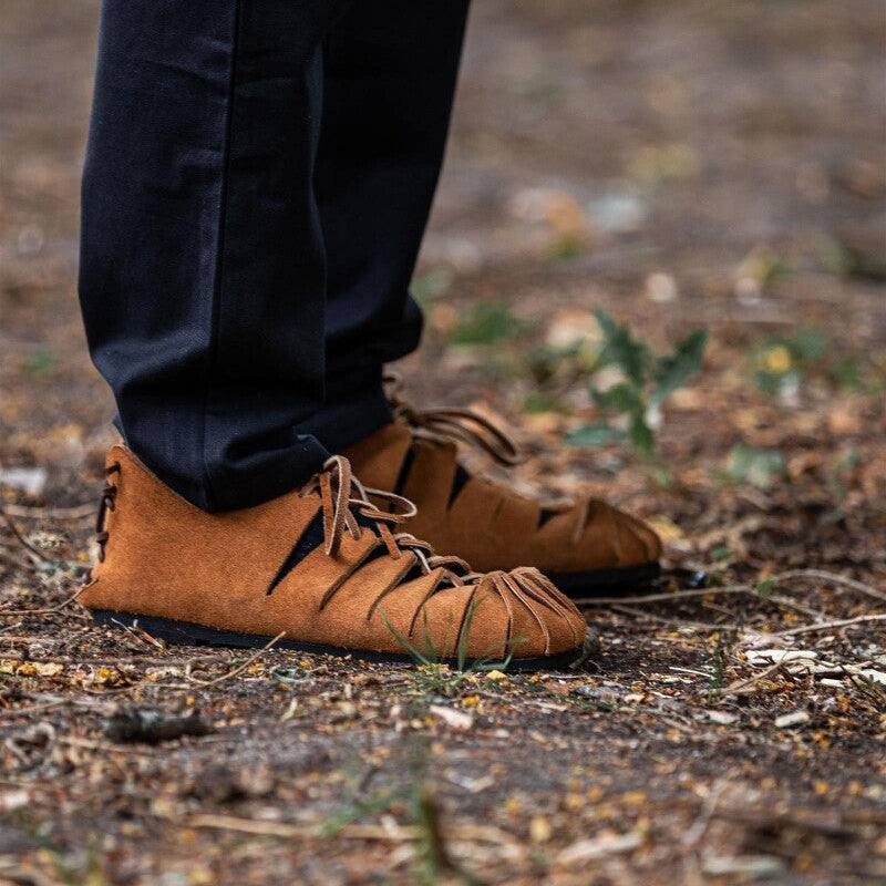 Renaissance Womens Black Suede Shoes | Ladies Bundschuhe Leather Footwear