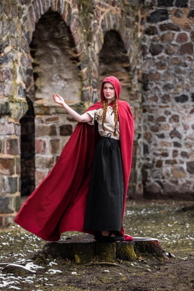 Red Viking Cloak with Hood | Summer-weight Cotton Cloak-5-Viking Warrior