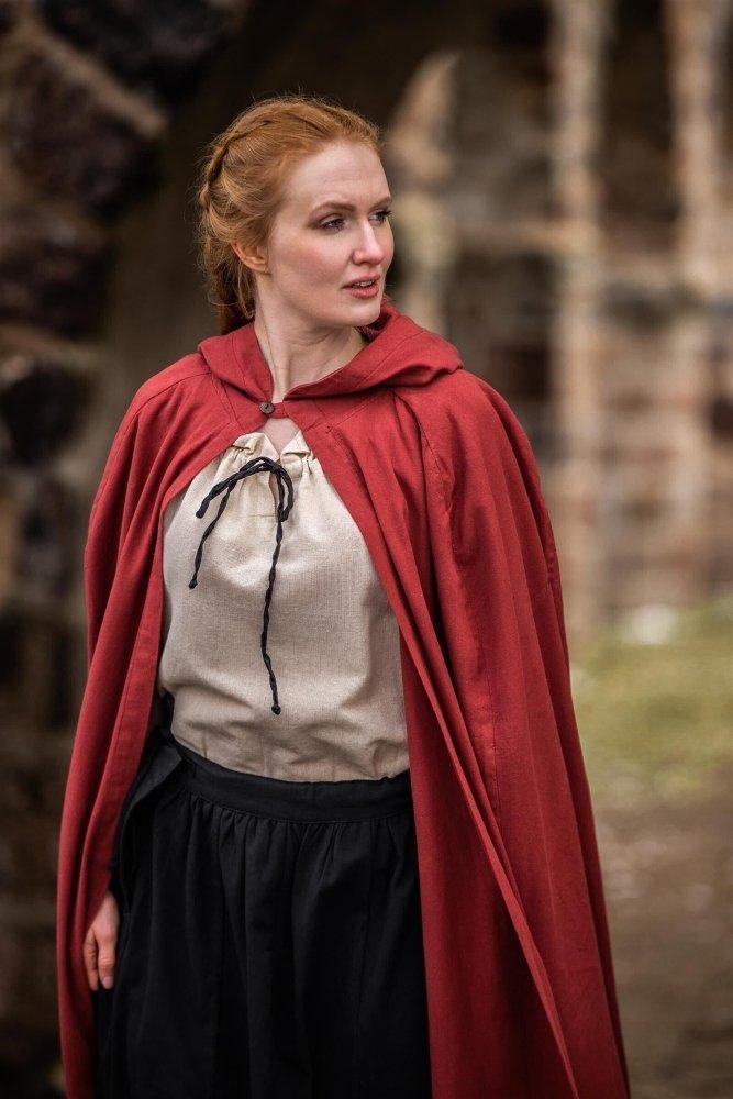 Red Viking Cloak with Hood | Summer-weight Cotton Cloak-6-Viking Warrior