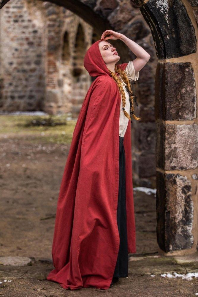 Red Viking Cloak with Hood | Summer-weight Cotton Cloak-2-Viking Warrior