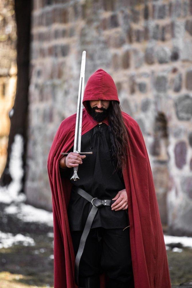 Red Viking Cloak with Hood | Summer-weight Cotton Cloak-3-Viking Warrior