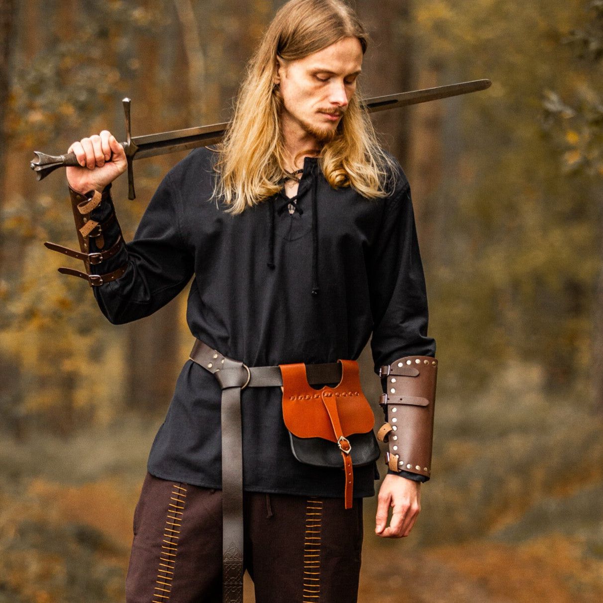 Black Cotton Renaissance Shirt | Long Sleeves, Lace-Up Collar