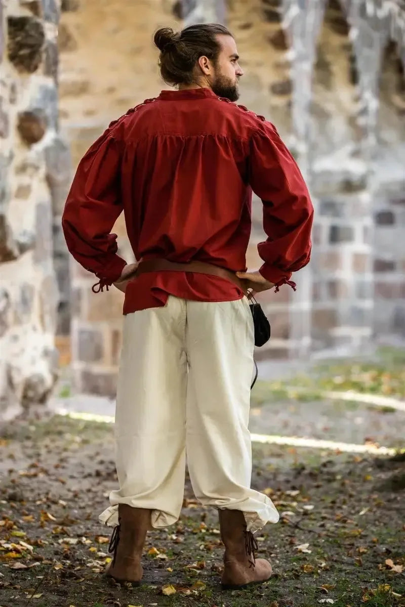 Renaissance Shirt in Red with Laceup Sleeves-3-Viking Warrior
