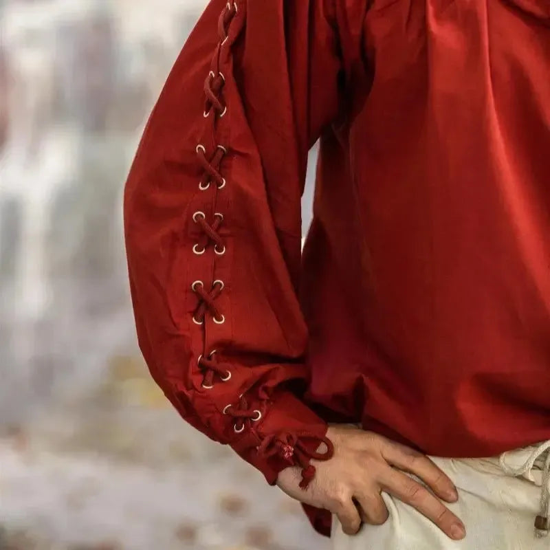 Renaissance Shirt in Red with Laceup Sleeves-4-Viking Warrior