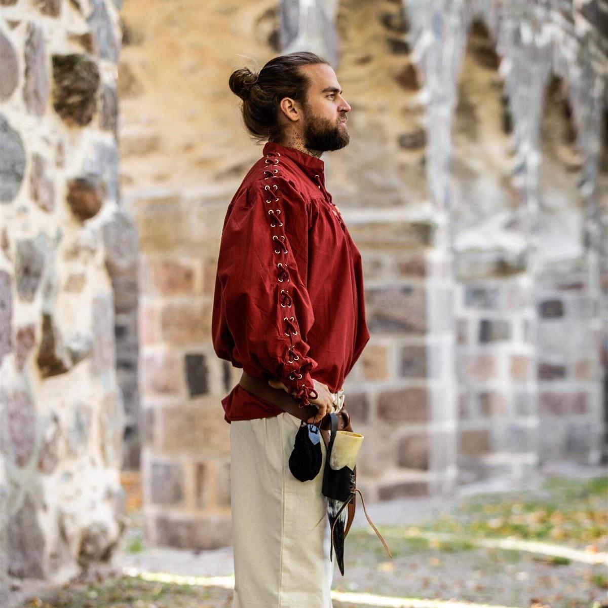 Renaissance Shirt in Red with Laceup Sleeves-5-Viking Warrior