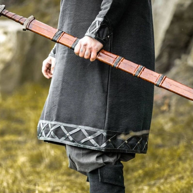 leather trim border viking tunic
