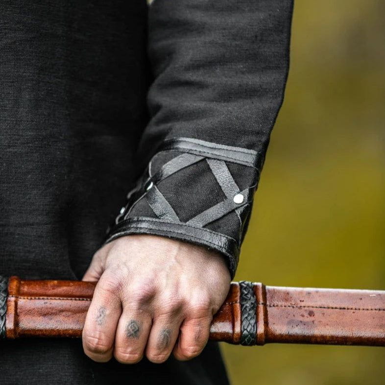 leather trim sleeves viking tunic