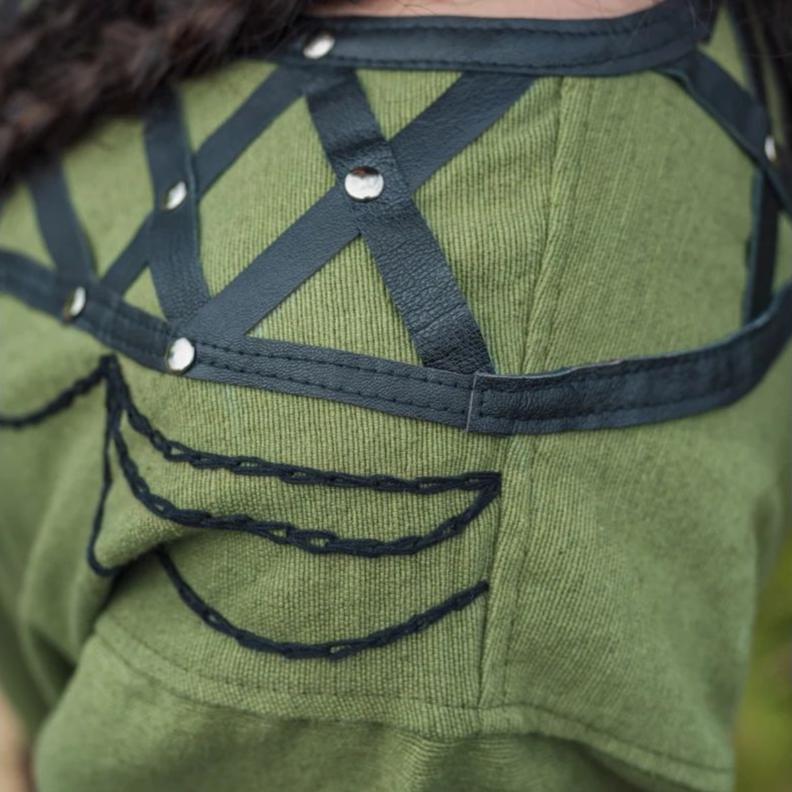 leather trim green viking tunic