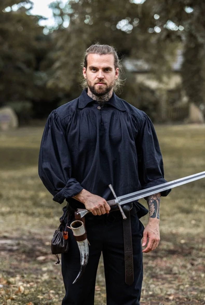 Loose Viking Shirt with Collar | V-Neck Design-8-Viking Warrior