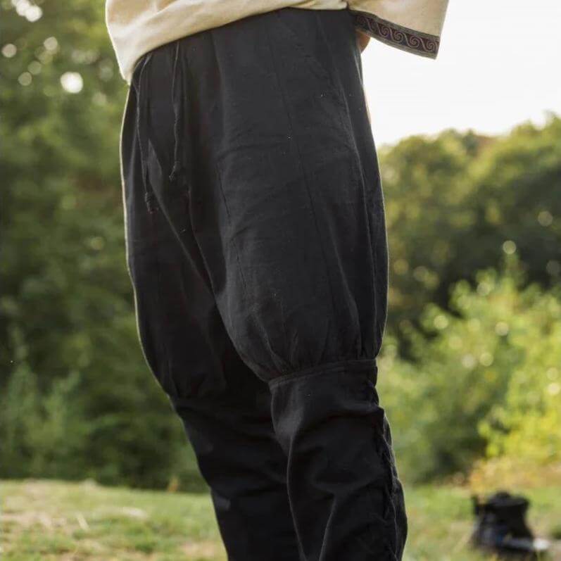 black viking pant authentic cut in cotton with leg lacing