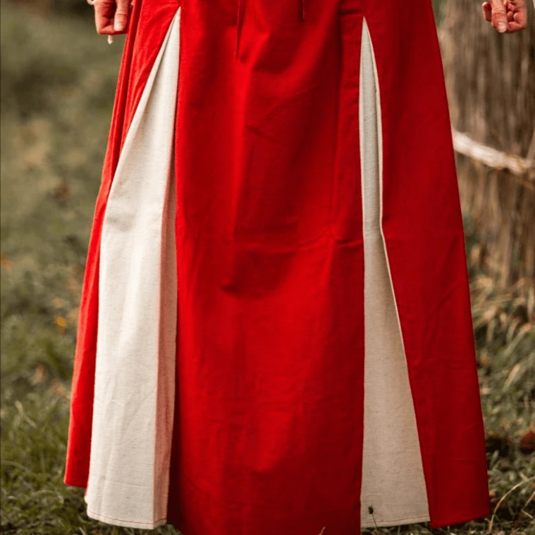 Alternate view of the red and natural Renaissance ladies skirt