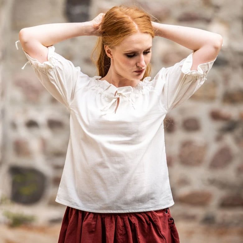 White Off-Shoulder Peasant Blouse | Lace Detailing-7-Viking Warrior
