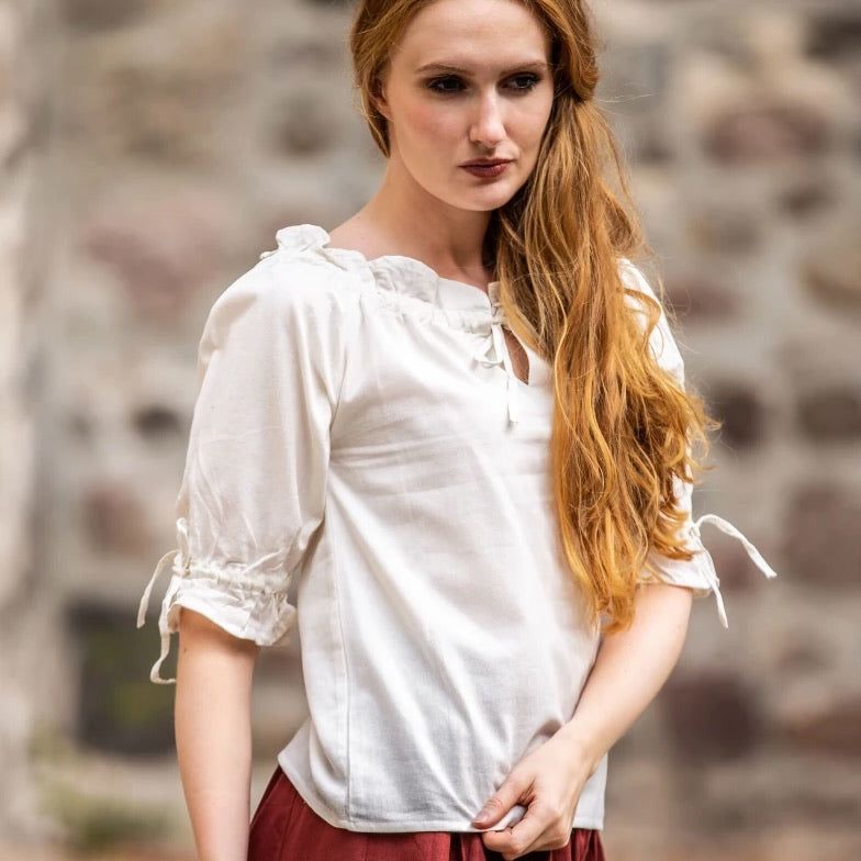 White Off-Shoulder Peasant Blouse | Lace Detailing-2-Viking Warrior