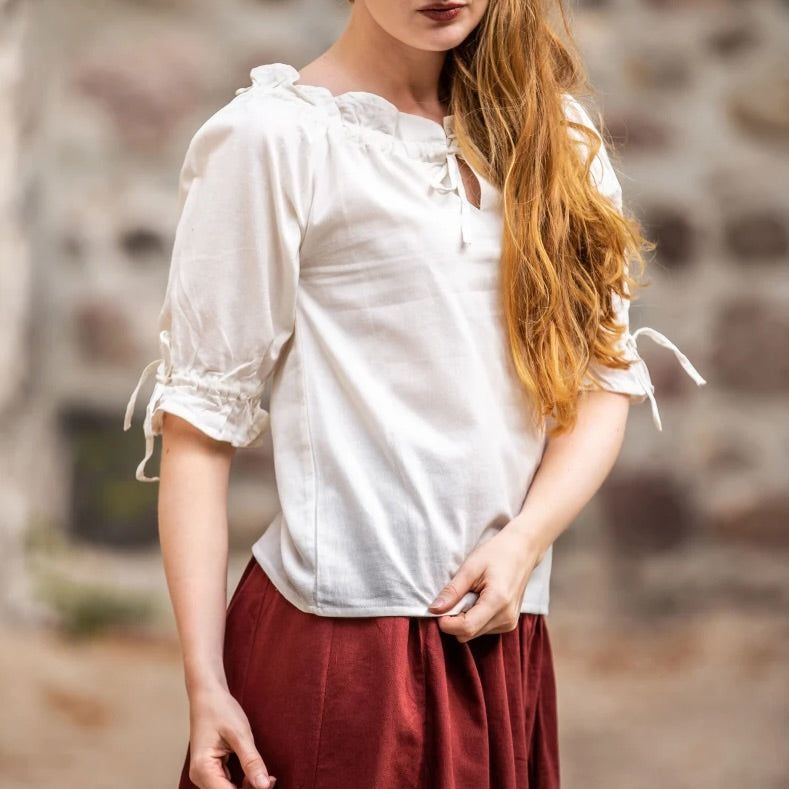 White Off-Shoulder Peasant Blouse | Lace Detailing-6-Viking Warrior