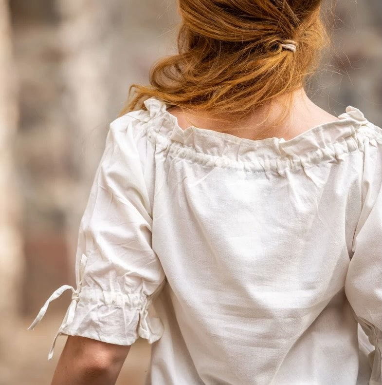 White Off-Shoulder Peasant Blouse | Lace Detailing-3-Viking Warrior