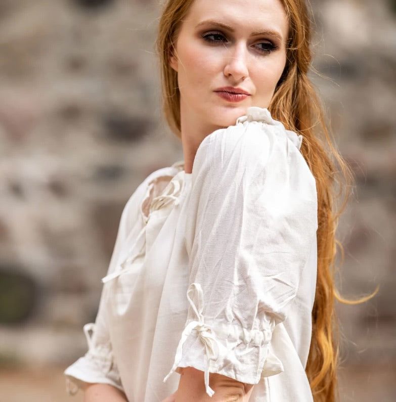 White Off-Shoulder Peasant Blouse | Lace Detailing-4-Viking Warrior