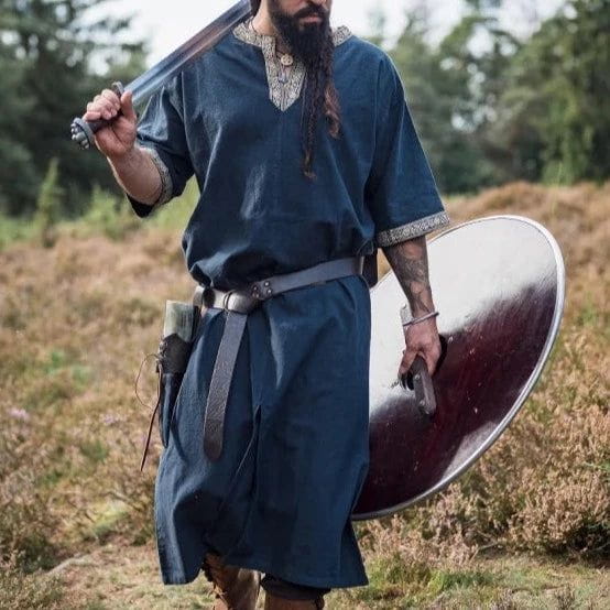 Blue Long Viking Tunic with border
