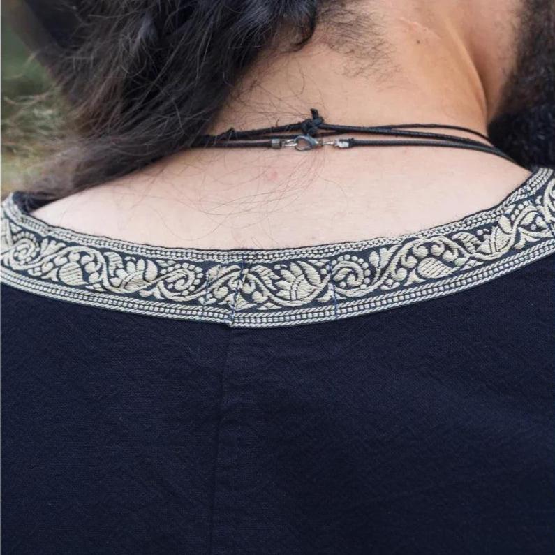 dark blue viking tunic with embroidery