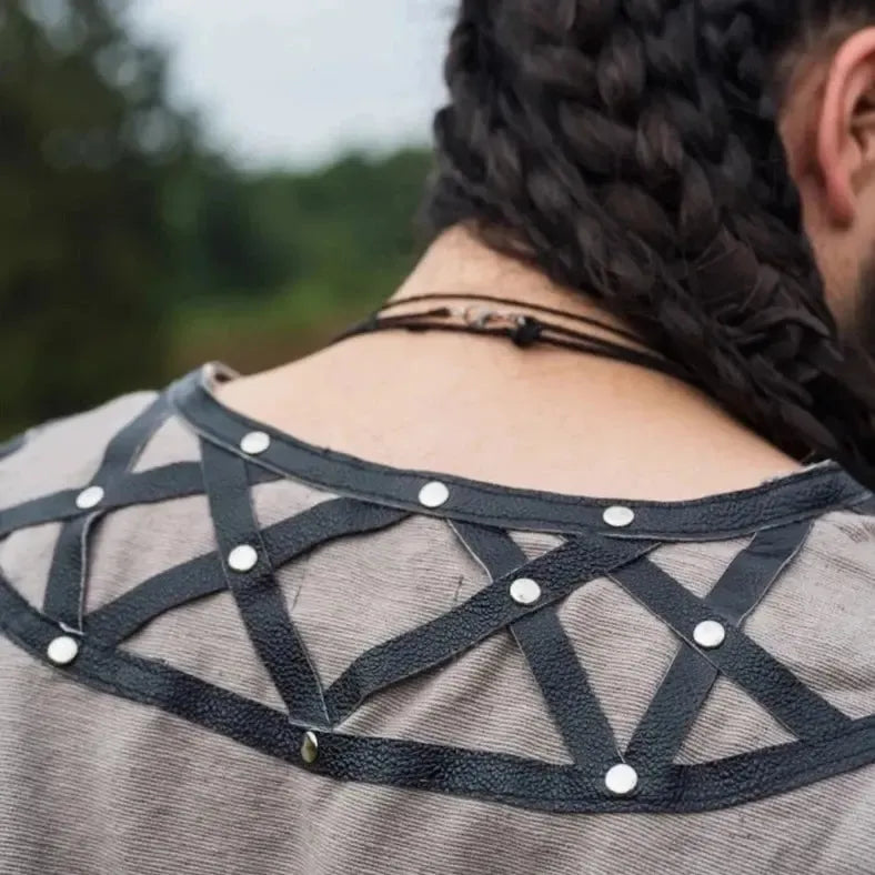 LIMITED EDITION Viking Tunic - Gray with Leather Trim & Rivets-2-Viking Warrior