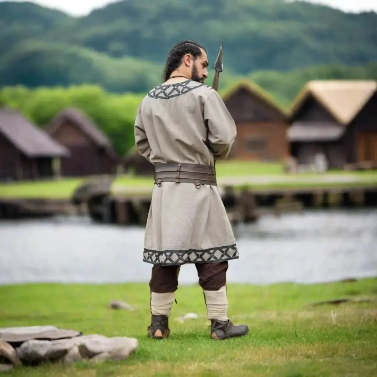 LIMITED EDITION Viking Tunic - Gray with Leather Trim & Rivets-4-Viking Warrior