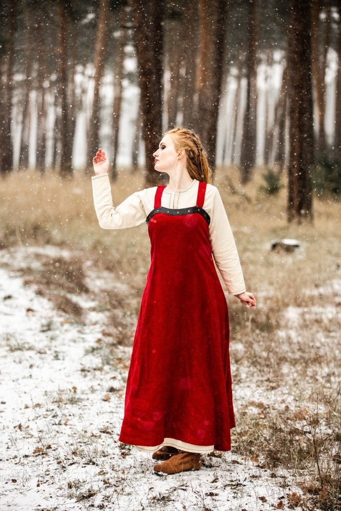 Viking Over Dress in Linen - Red-7-Viking Warrior