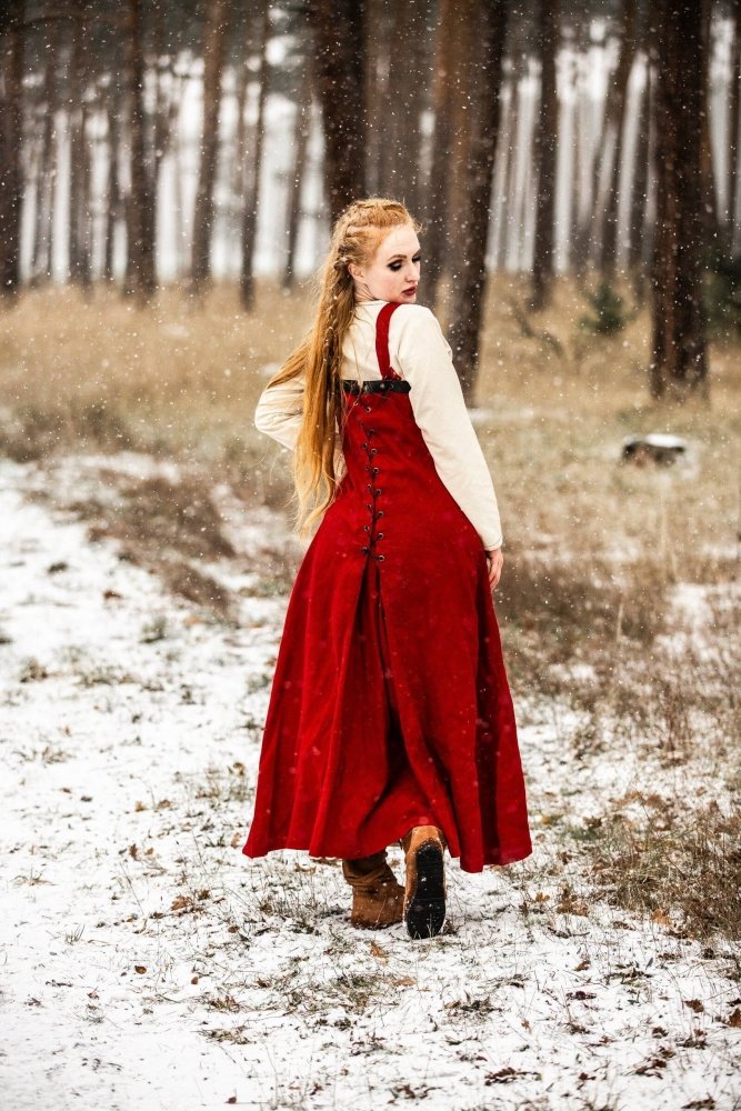 Viking Over Dress in Linen - Red-6-Viking Warrior