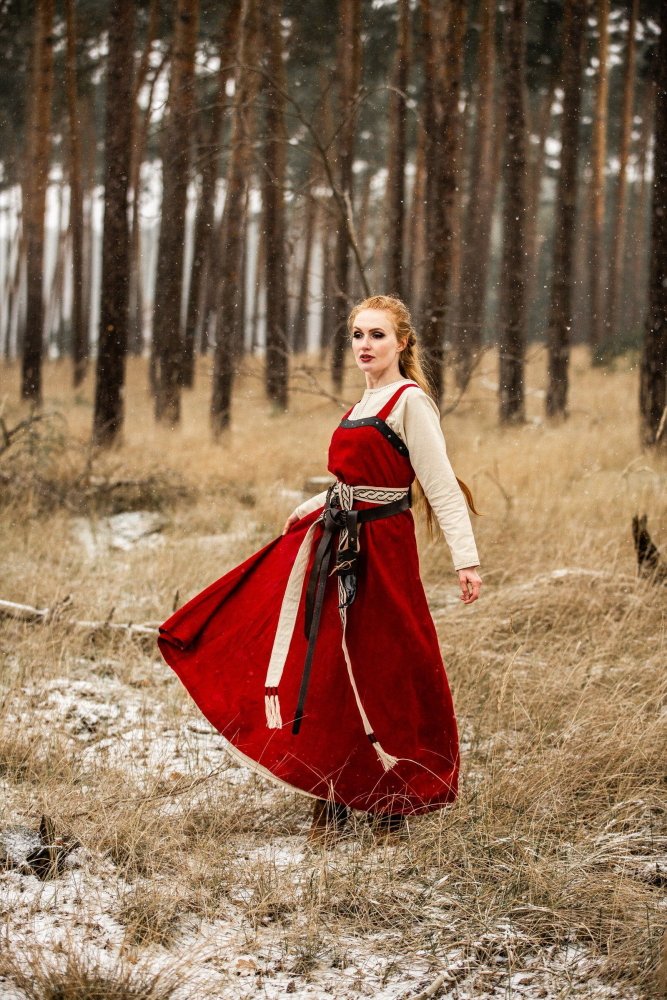 Viking Over Dress in Linen - Red-4-Viking Warrior