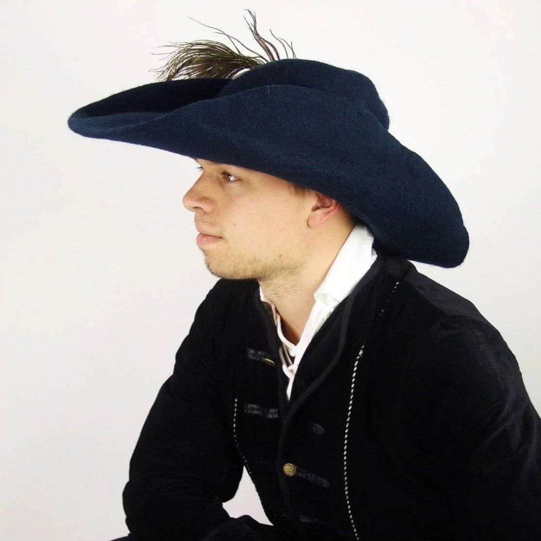 Gray Wool Renaissance Hat with Plume | Wide Brim