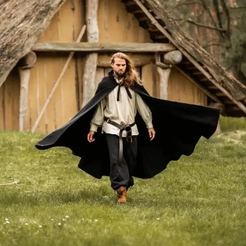 Long Hooded Viking Cloak | Wool Blend-3-Viking Warrior