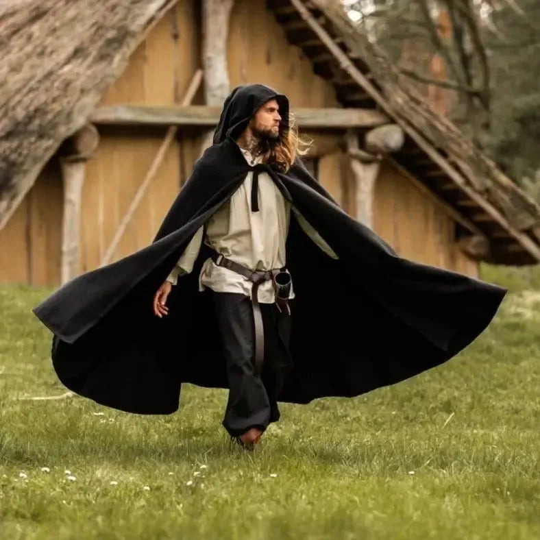 Long Hooded Viking Cloak | Wool Blend-7-Viking Warrior