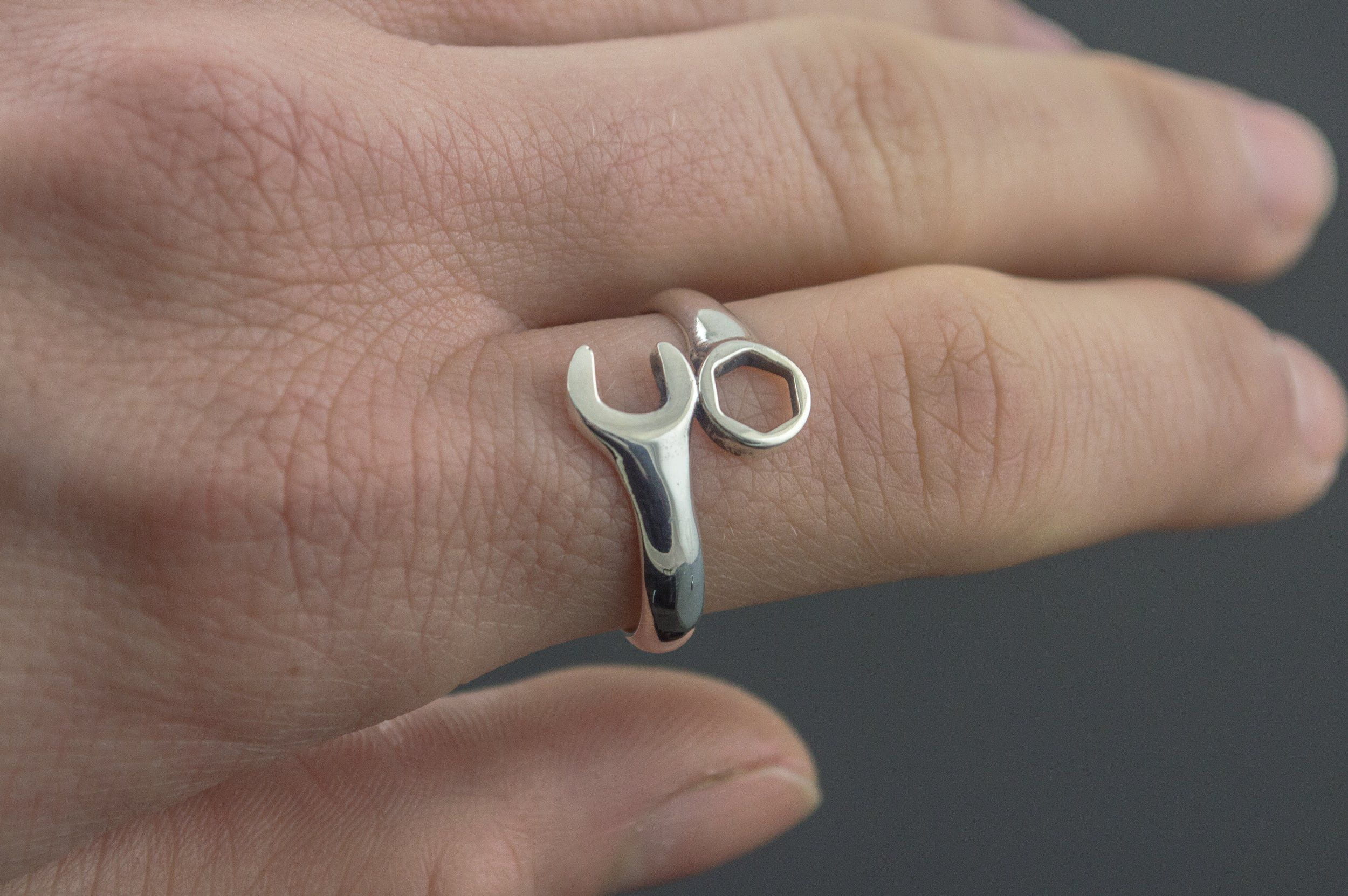 Wrench Ring Sterling Silver Unique Handmade Jewelry-6