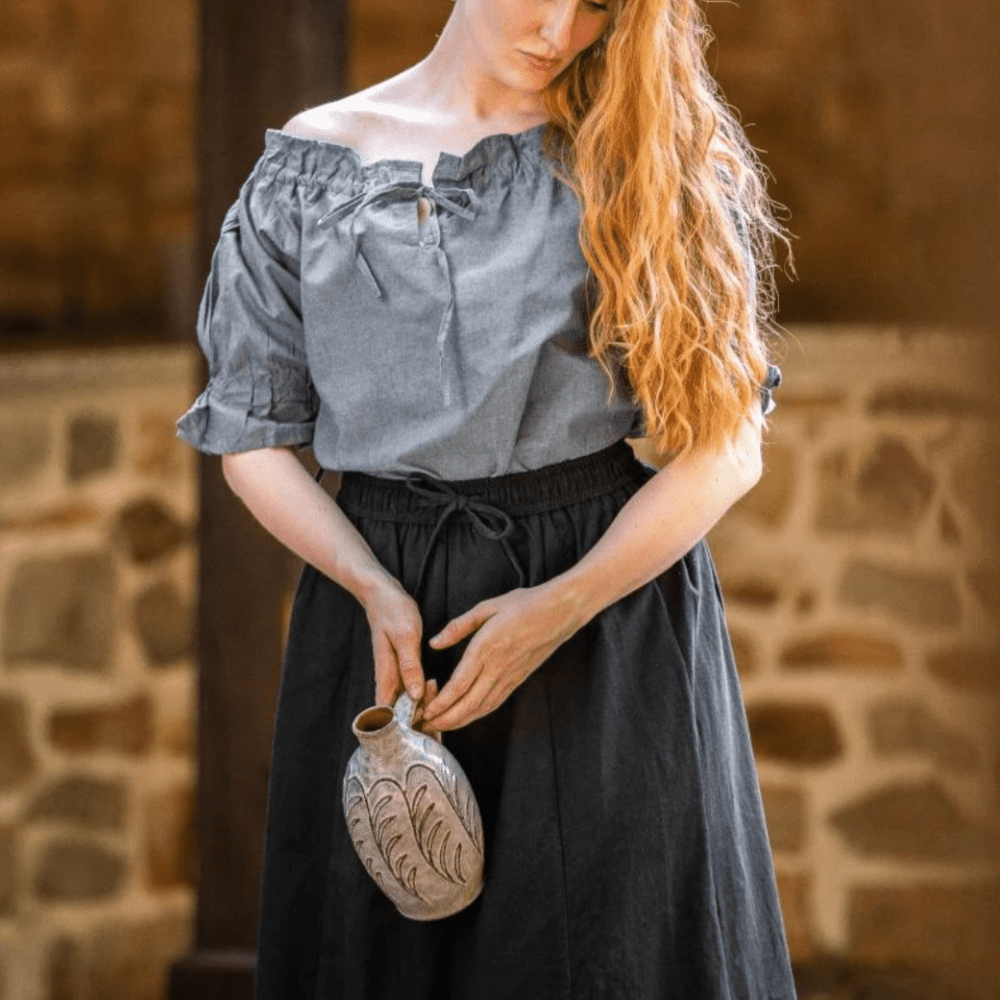 Blue Short Sleeve Blouse | Off-Shoulder-2-Viking Warrior