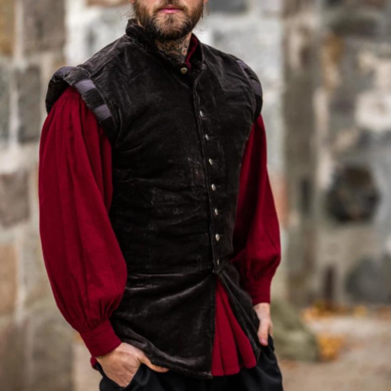 Sleeveless Brown Velvet Renaissance Doublet | Classic Button Front