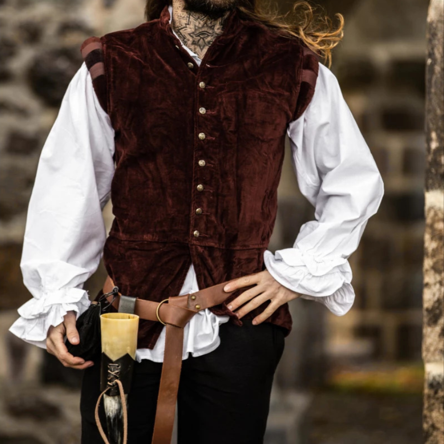 Sleeveless Red Velvet Renaissance Doublet | Classic Button Front