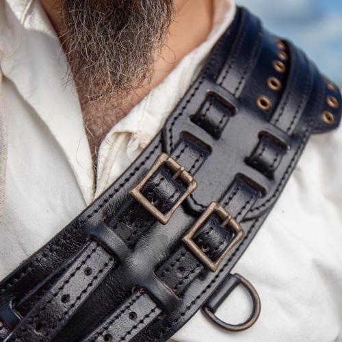 Handcrafted Black Leather Bandolier | Renaissance-Inspired Accessory