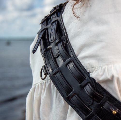 Handcrafted Black Leather Bandolier | Renaissance-Inspired Accessory