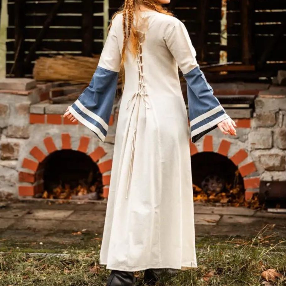 Natural and Blue Renaissance Dress | Long Sleeves | Traditional Lacing