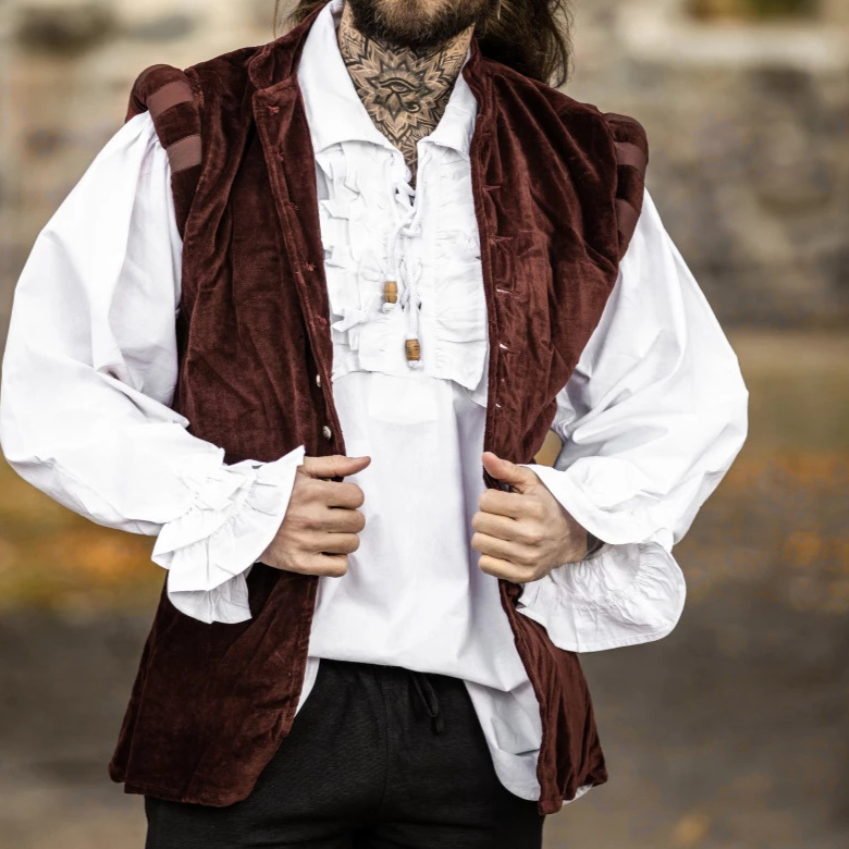 Sleeveless Red Velvet Renaissance Doublet | Classic Button Front