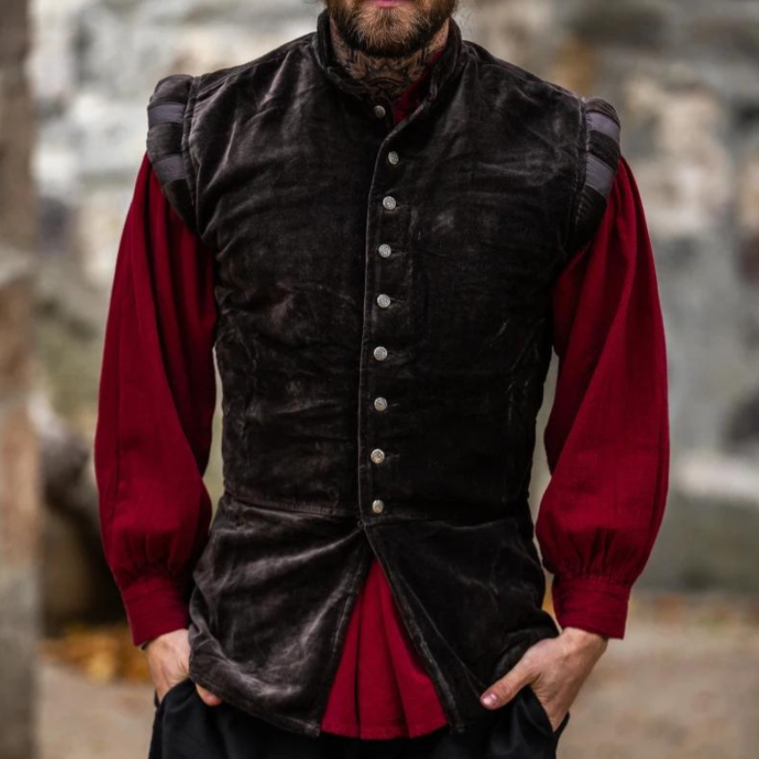 Sleeveless Brown Velvet Renaissance Doublet | Classic Button Front