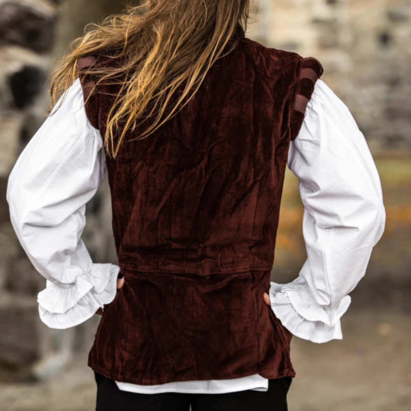 Sleeveless Red Velvet Renaissance Doublet | Classic Button Front