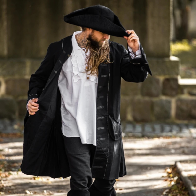 Black Renaissance Tailored Frock Coat | Antiqued Metal Buttons