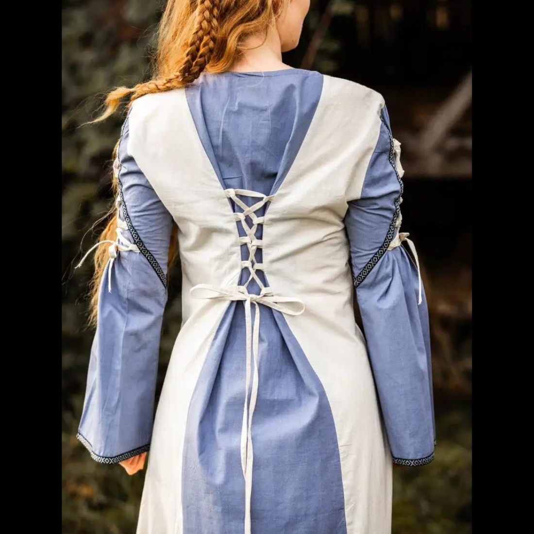 Renaissance Dress with Elegant Borders and Laces | Ivory and Blue