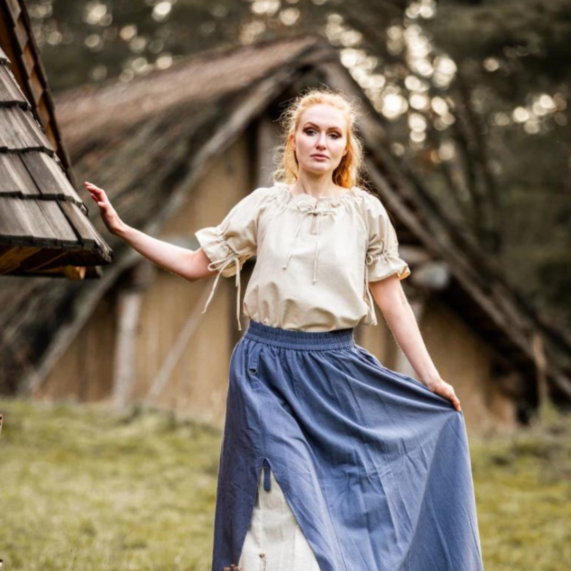 Natural Short Sleeve Women’s Renaissance Blouse | Intricate Laced Detailing