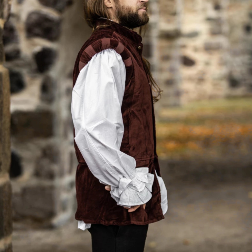 Sleeveless Red Velvet Renaissance Doublet | Classic Button Front