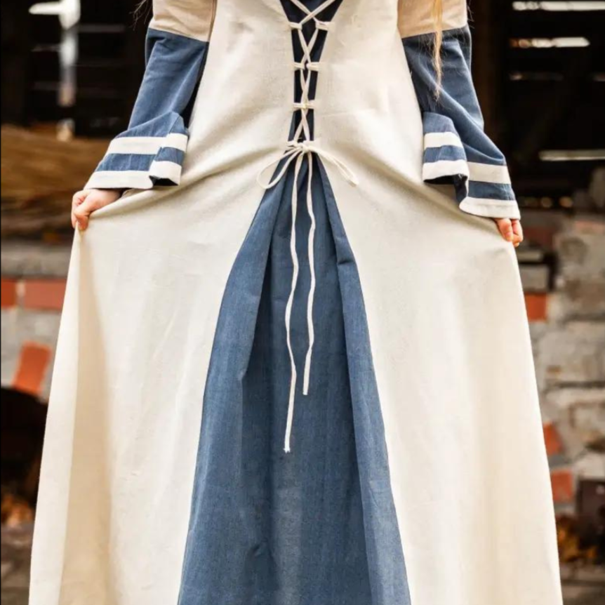 Natural and Blue Renaissance Dress | Long Sleeves | Traditional Lacing